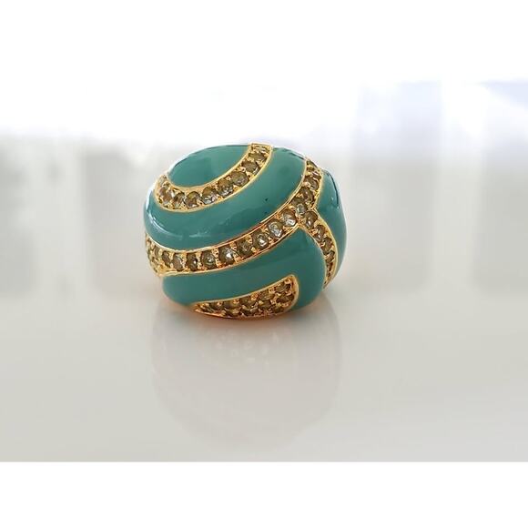 Faux Turquoise and Zircon Sterling Silver Ring - Picture 1 of 6